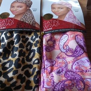 Kiss Satin Wrap Scarf -2PK Purple and Orange Paisley And Cheetah Print